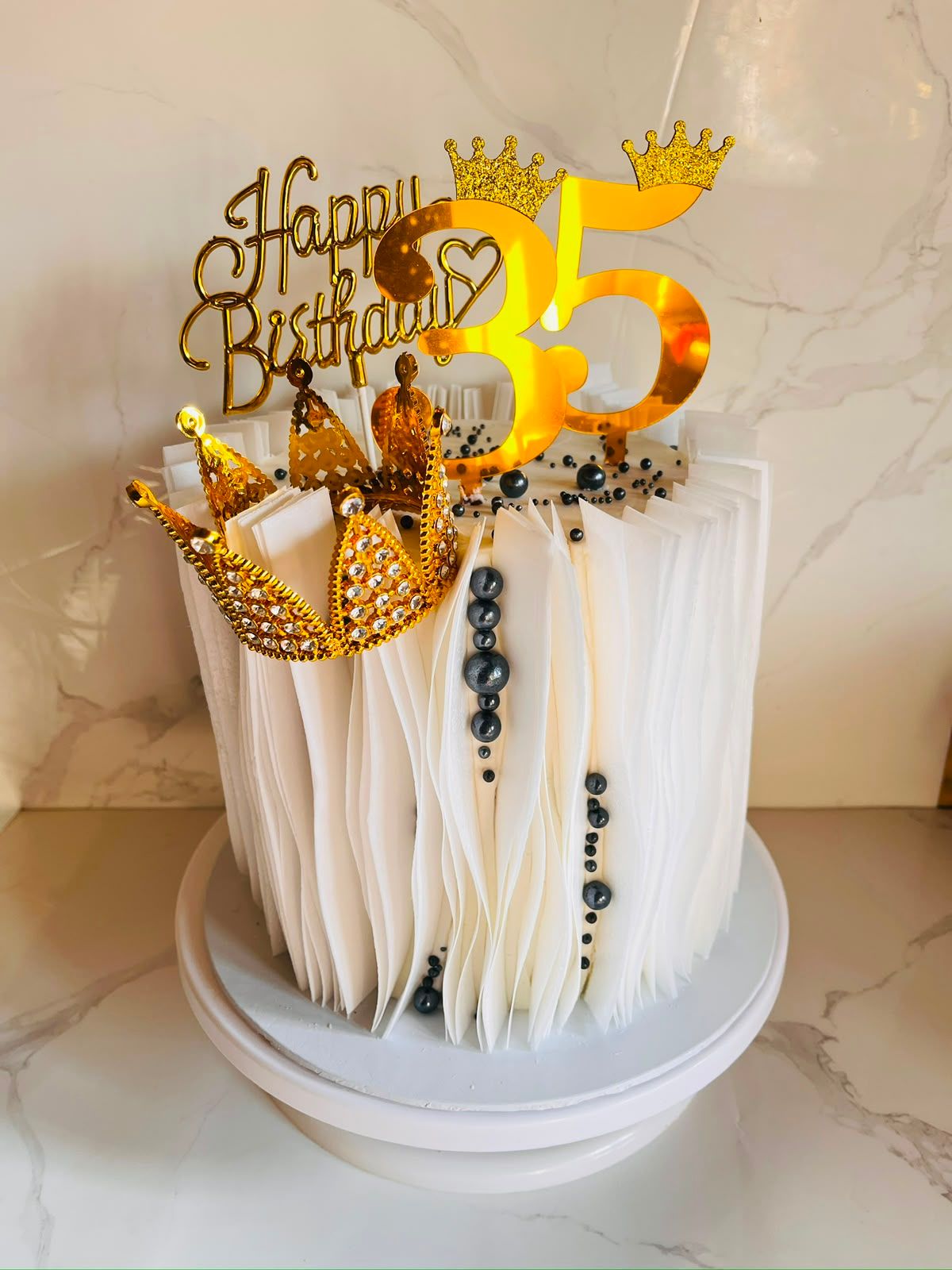 White Ruffle 35th Cake by Baked by Buhlebenkosi