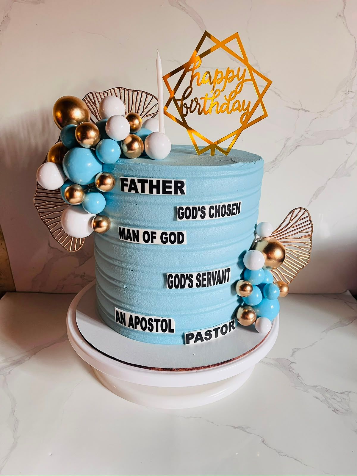 Blue & Gold Pastor Cake by Baked by Buhlebenkosi
