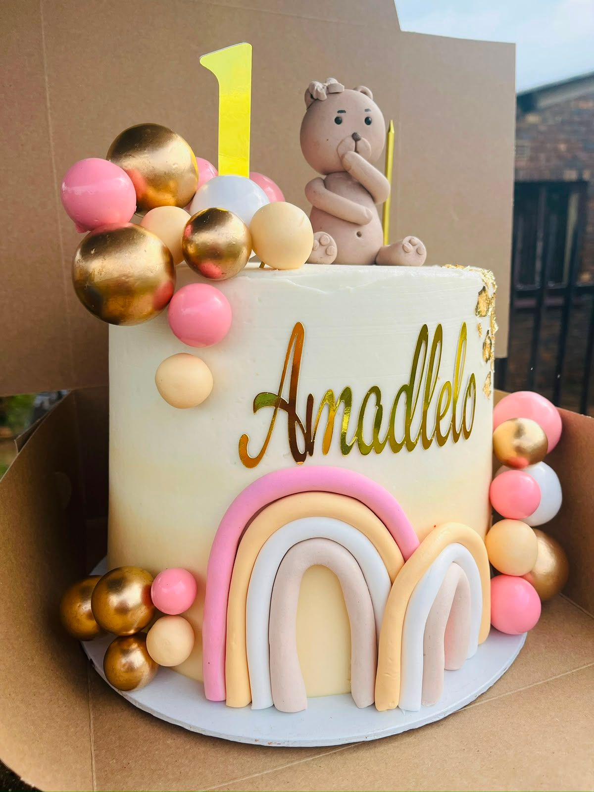 Teddy Bear Rainbow Cake by Baked by Buhlebenkosi