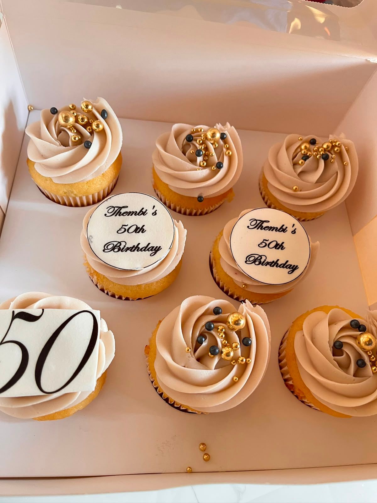 Gold 50th Birthday Cupcakes by Baked by Buhlebenkosi