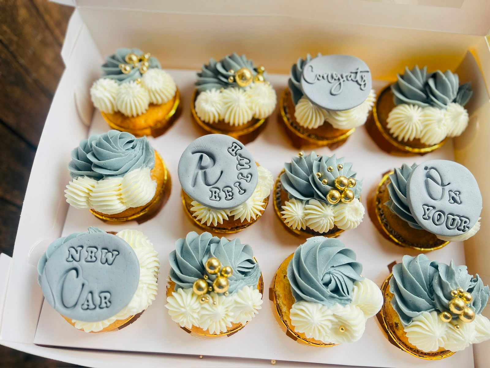 Dusty Blue Congrats Cupcakes by Baked by Buhlebenkosi