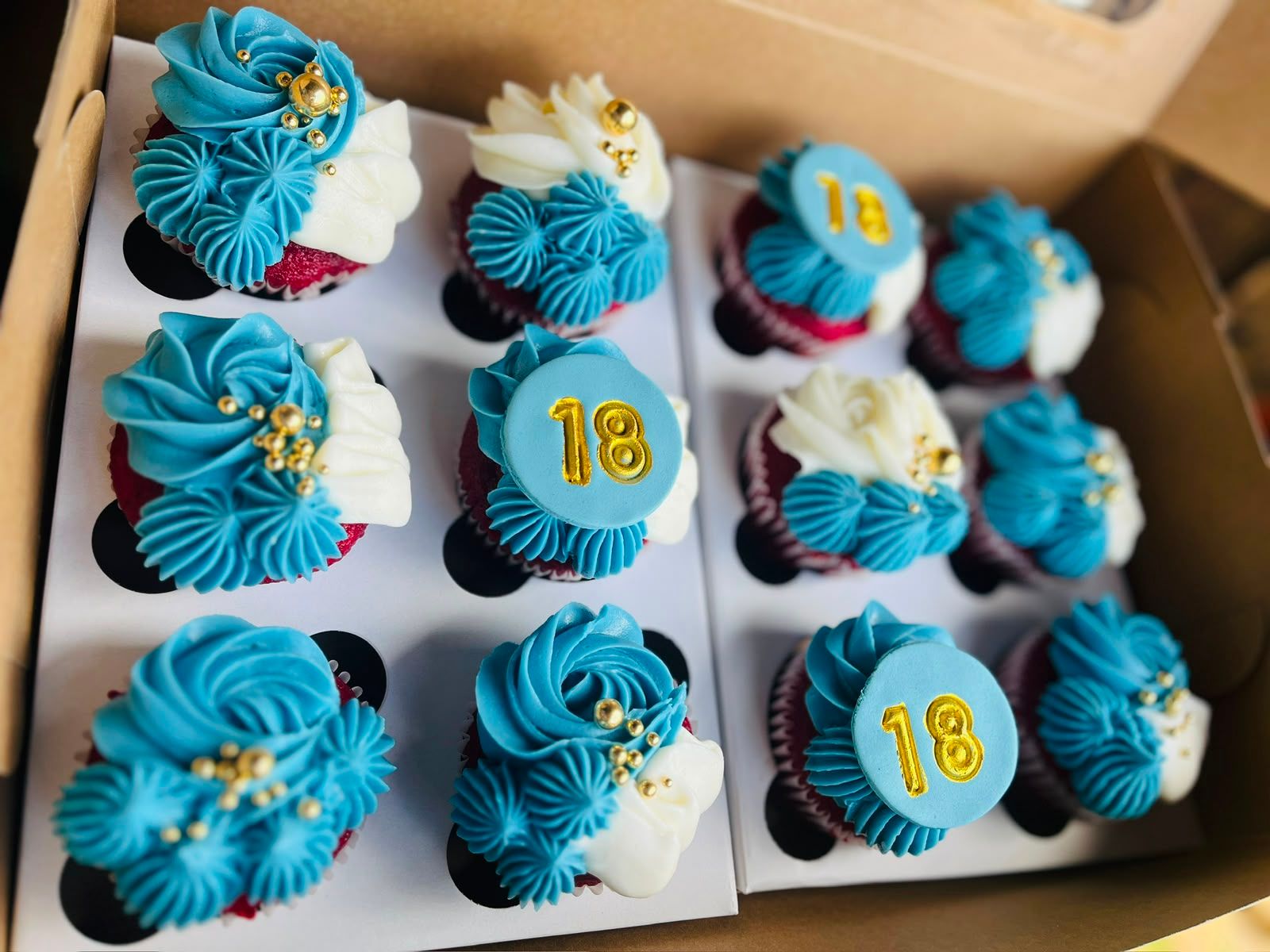 Blue & Gold 18th Cupcakes by Baked by Buhlebenkosi