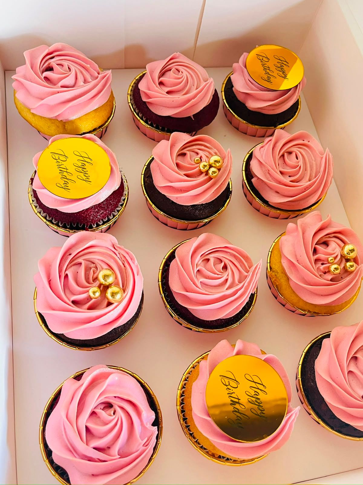 Blush Rosette Birthday Cupcakes by Baked by Buhlebenkosi