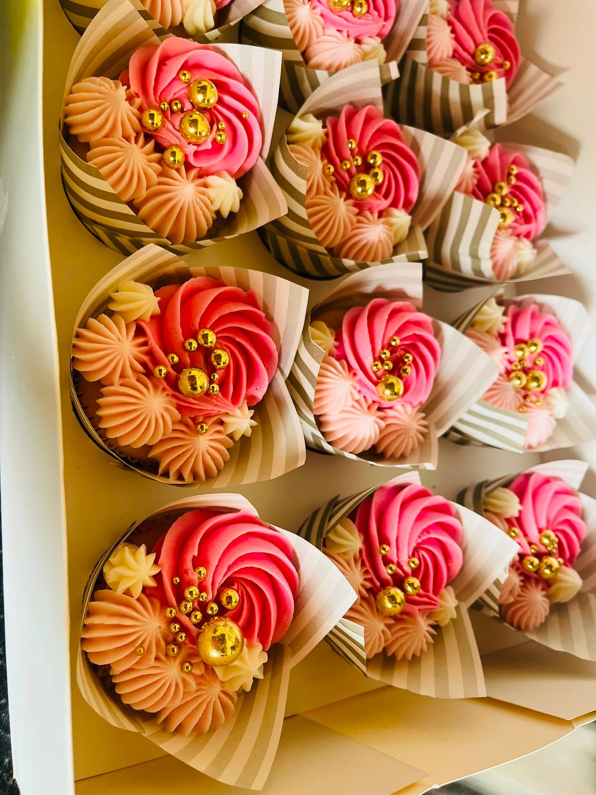 Pink & Gold Pearl Cupcakes by Baked by Buhlebenkosi