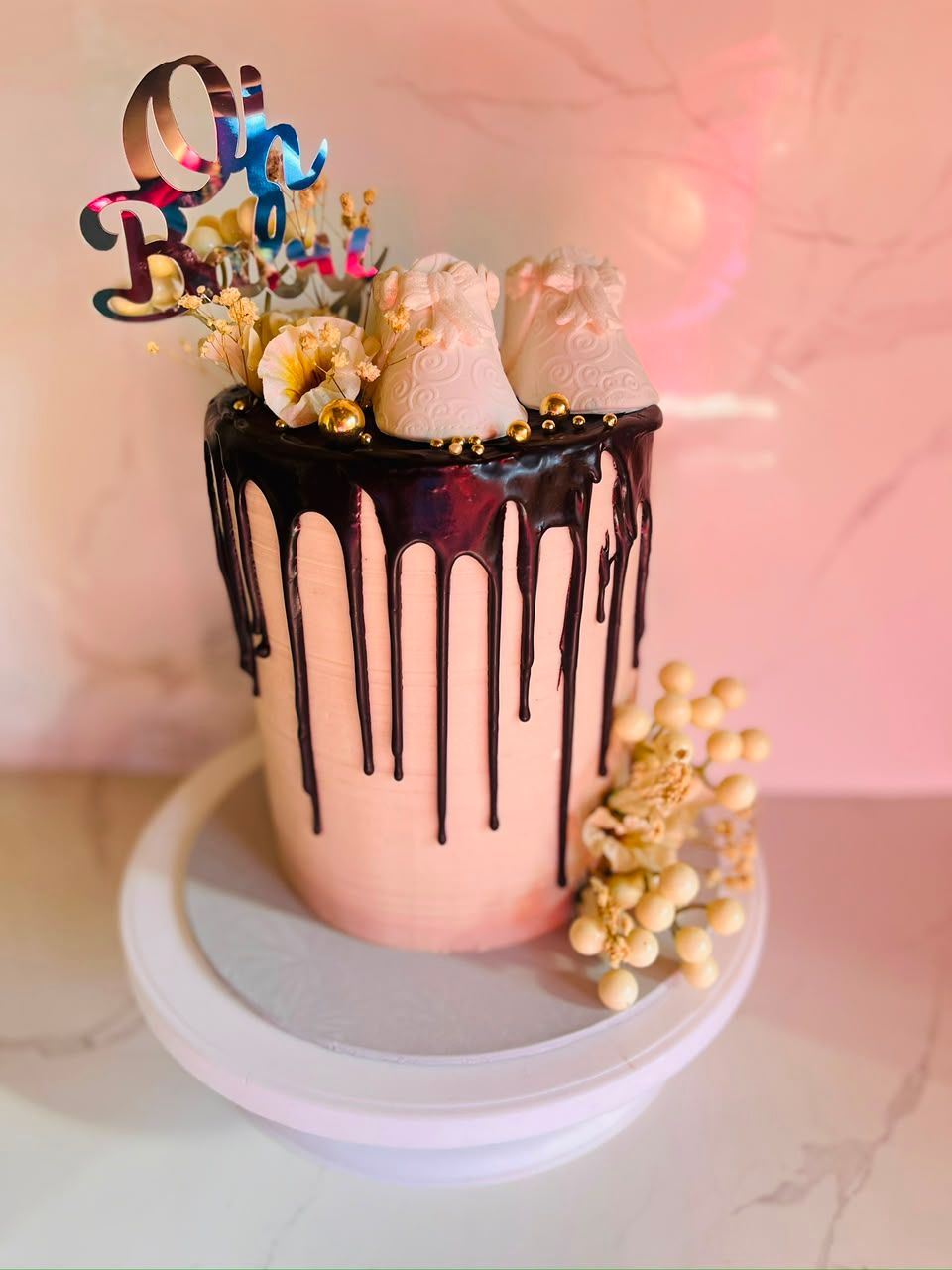 Blush Chocolate Drip Mini Cake by Baked by Buhlebenkosi