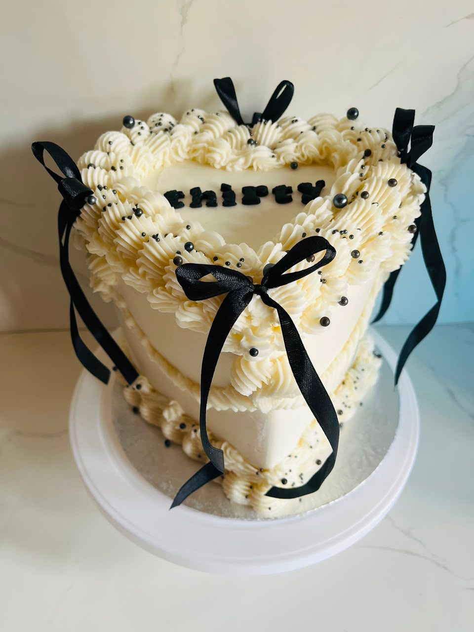 Ivory Thirty Heart Mini Cake by Baked by Buhlebenkosi