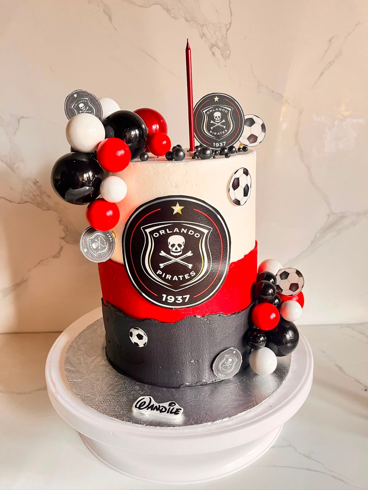 Red & Black Football Mini Cake by Baked by Buhlebenkosi