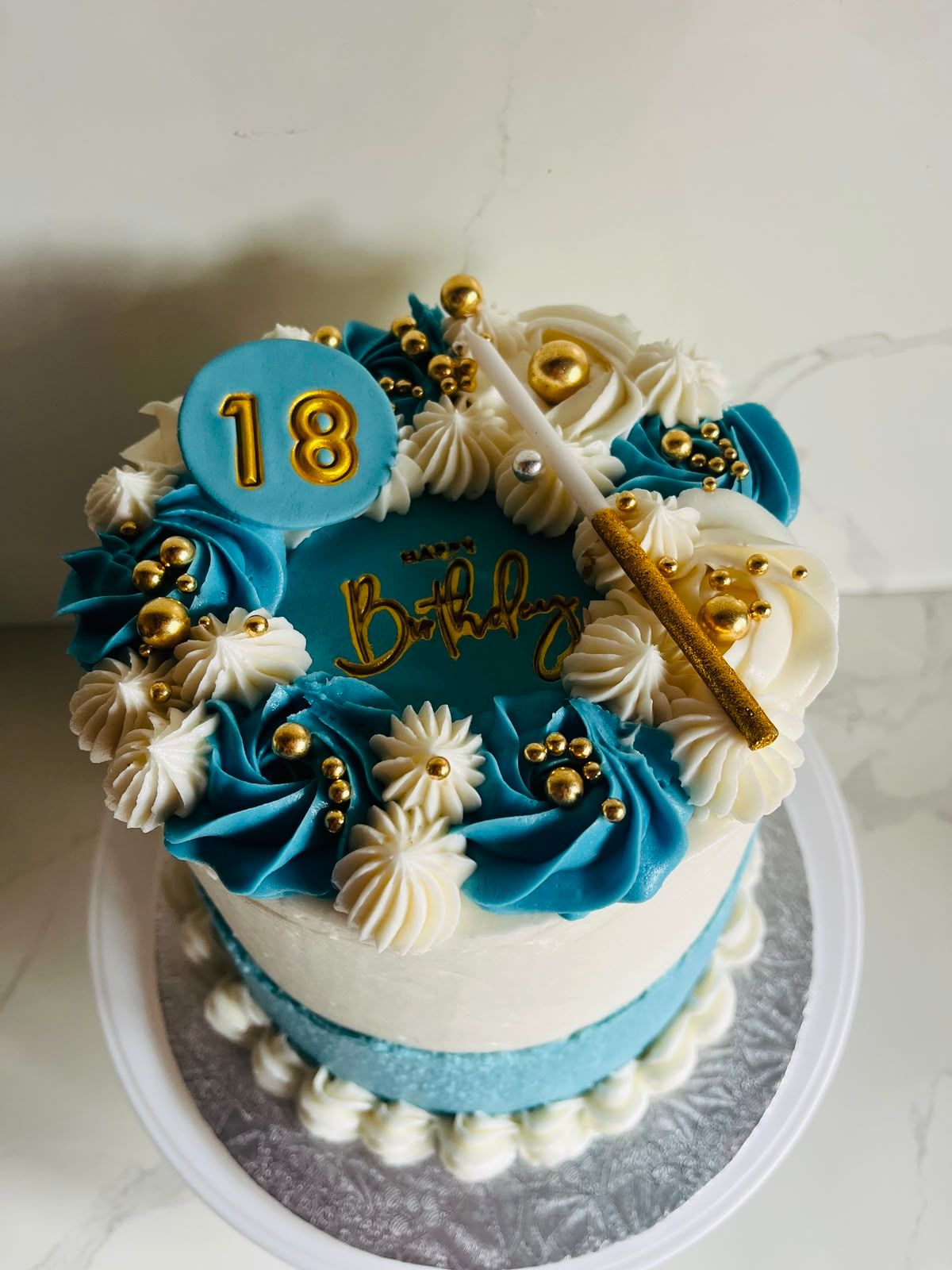 Teal & Gold 18th Mini Cake by Baked by Buhlebenkosi