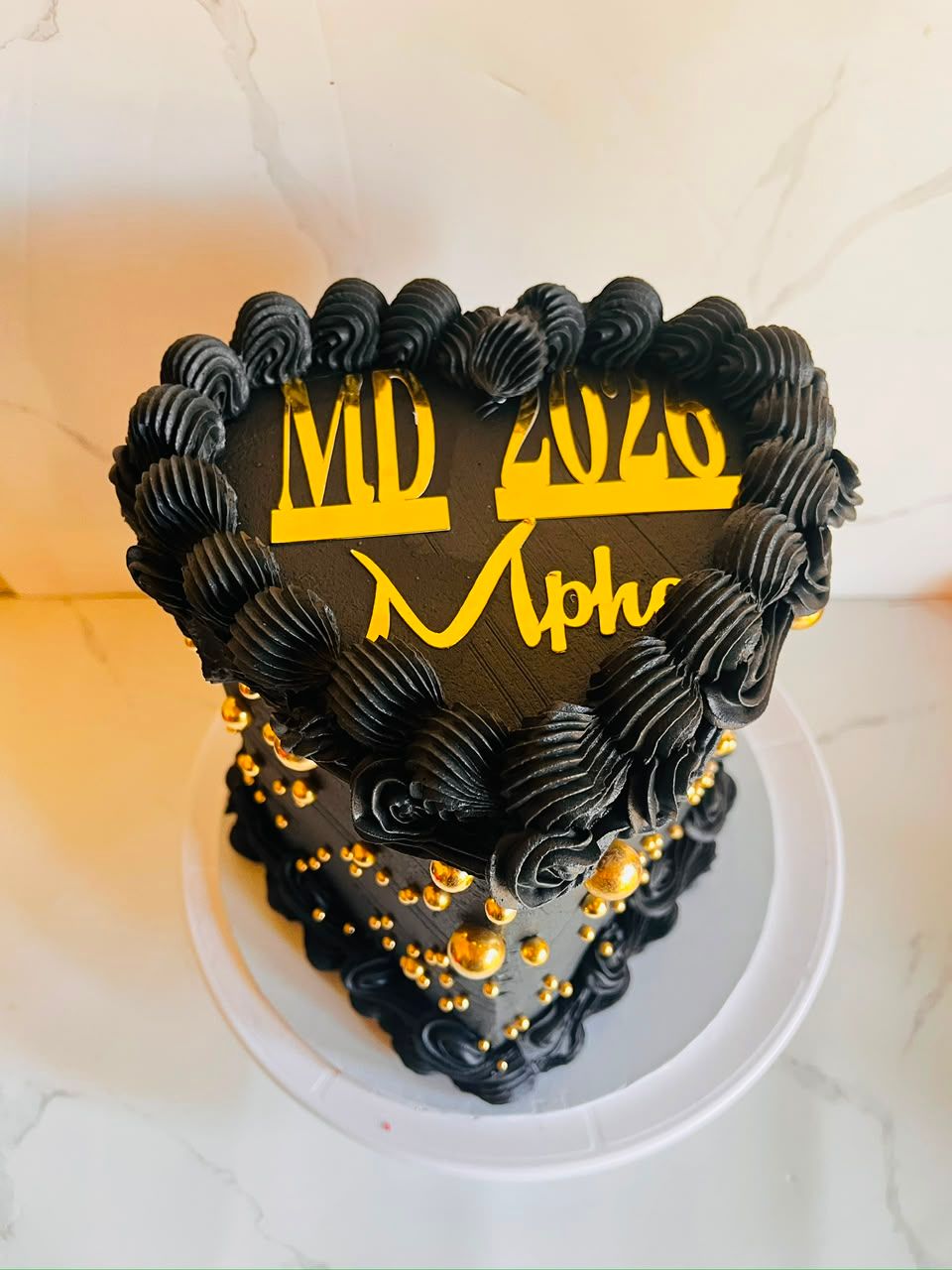 Black Gold MD Heart Cake by Baked by Buhlebenkosi