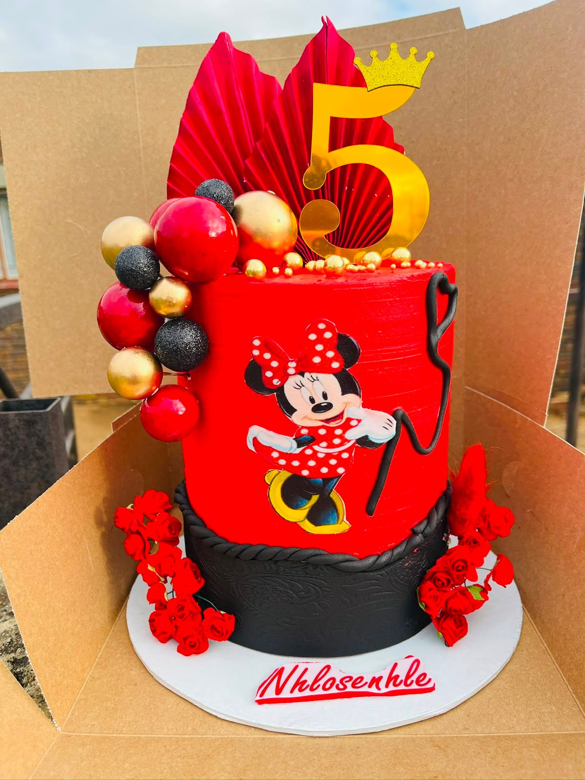 Red Minnie Mouse Cake by Baked by Buhlebenkosi