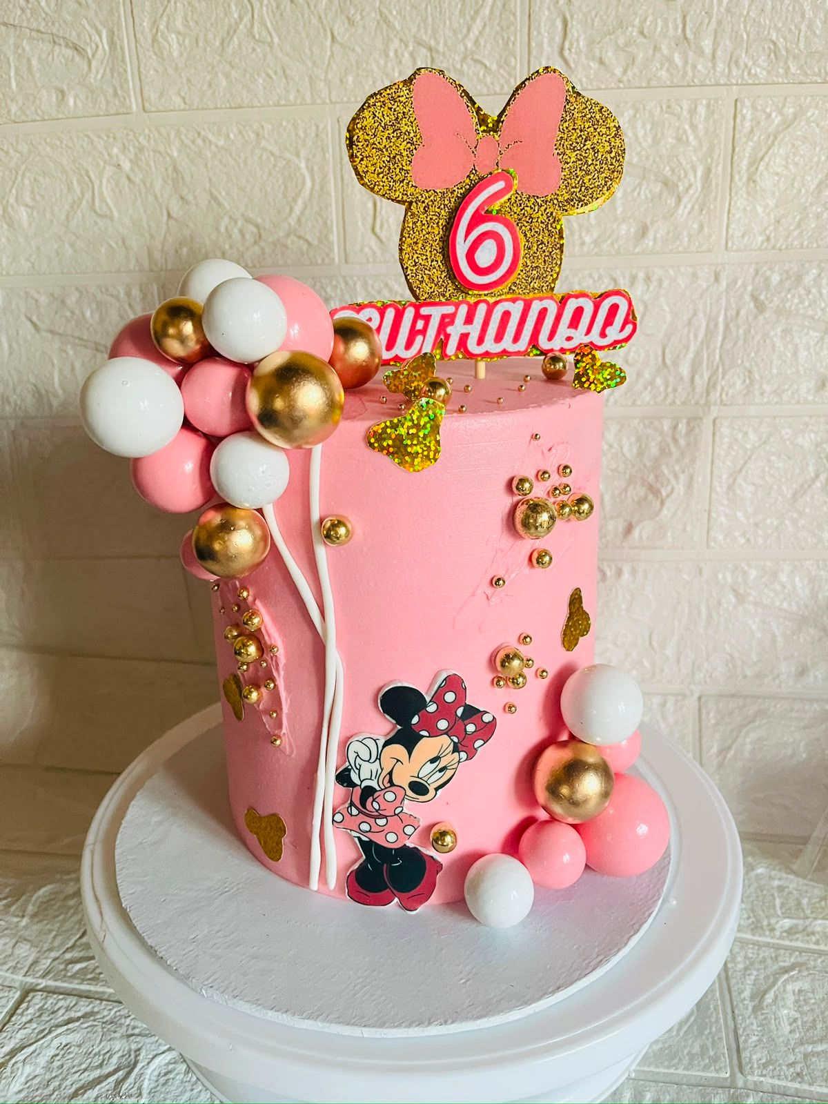 Pink Minnie Balloon Cake by Baked by Buhlebenkosi