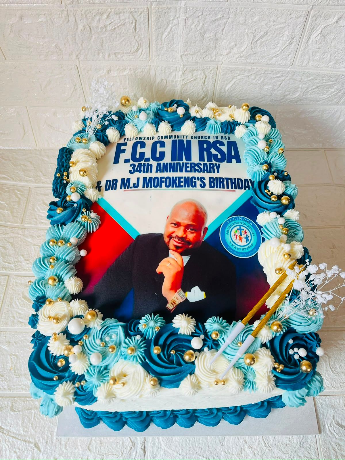 Blue Anniversary Photo Slab by Baked by Buhlebenkosi