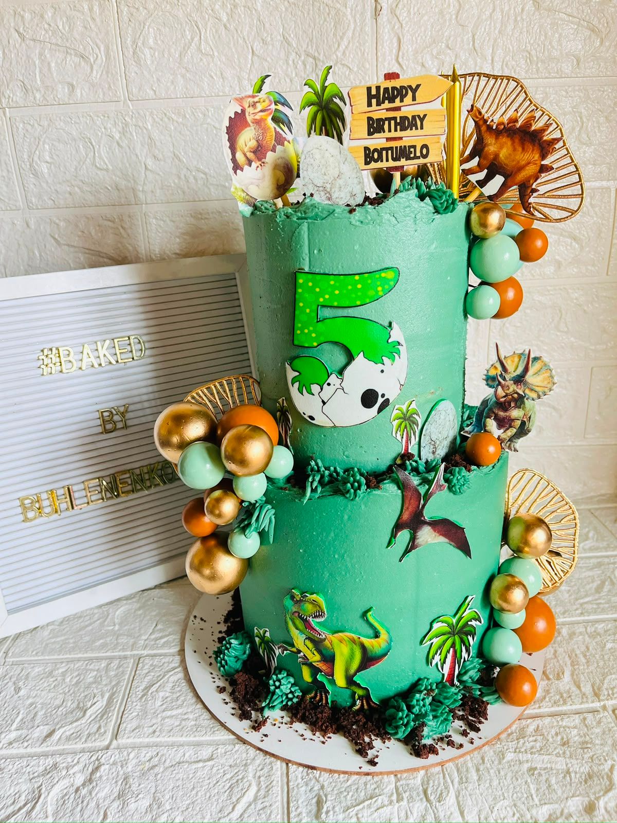 Green Dinosaur Birthday Cake by Baked by Buhlebenkosi