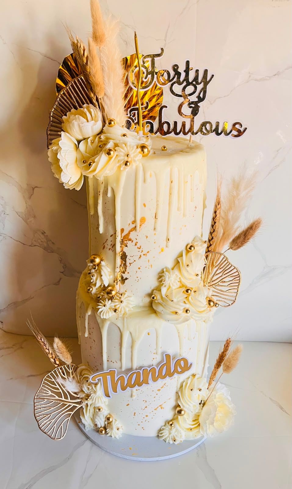 Gold Drip Fortieth Cake by Baked by Buhlebenkosi