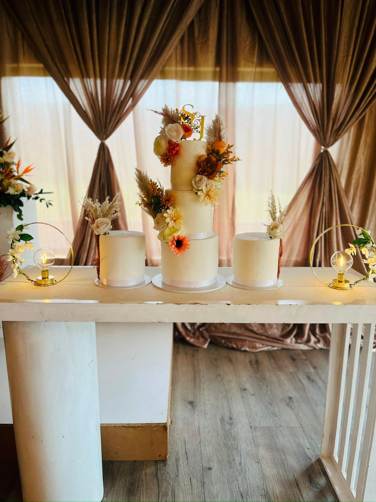 Cream Autumn Wedding Cake by Baked by Buhlebenkosi