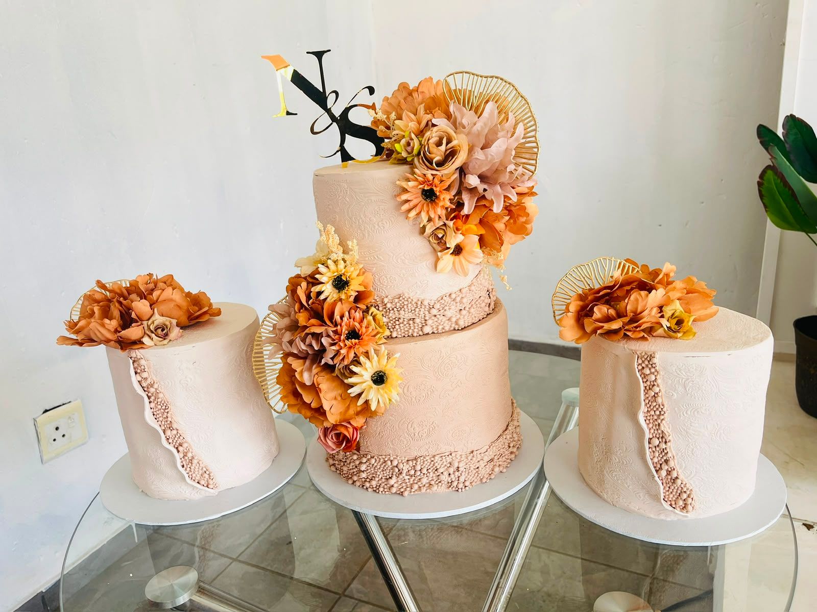 Blush Lace Wedding Cake by Baked by Buhlebenkosi