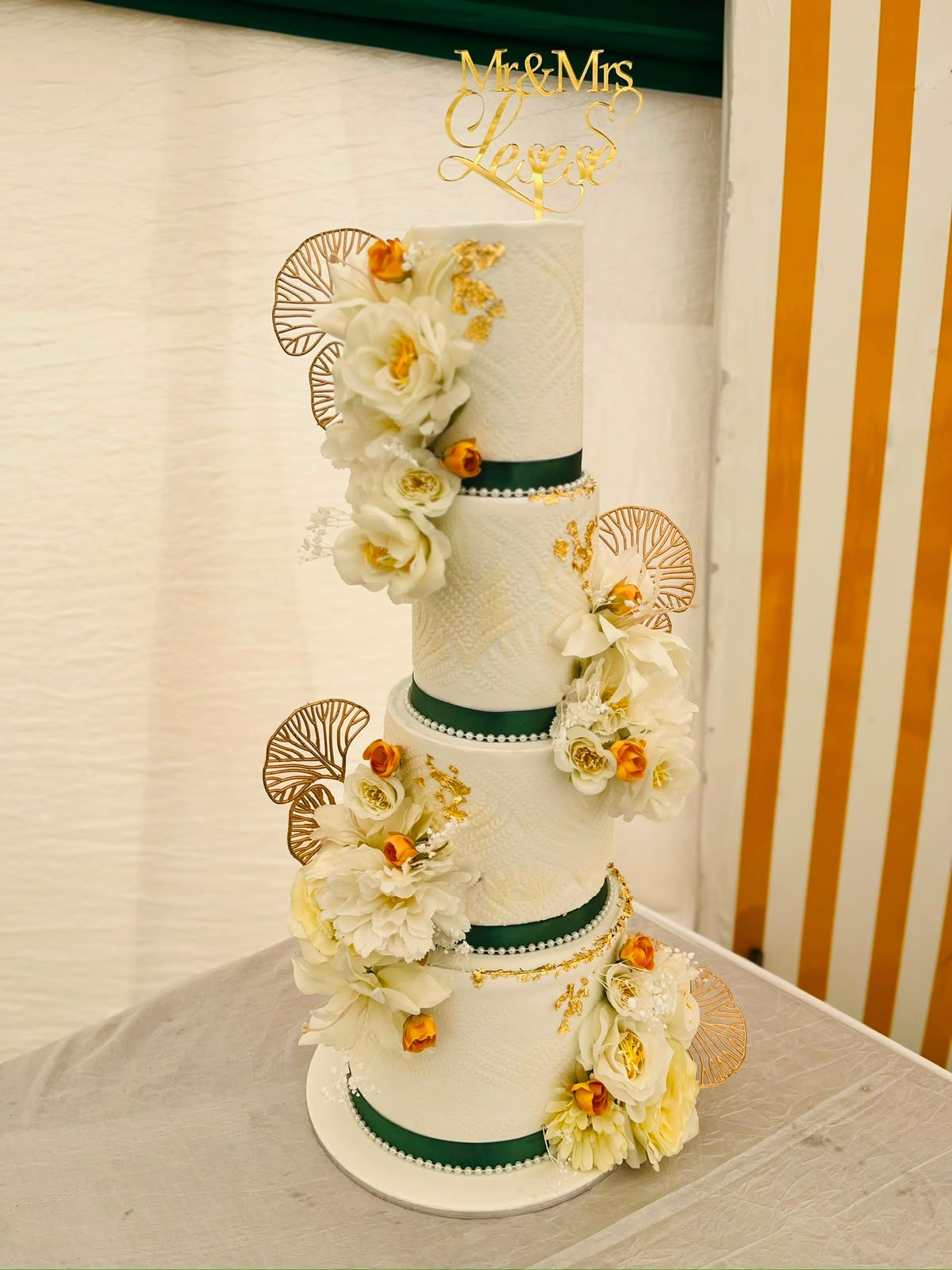 Emerald Ribbon Wedding Cake by Baked by Buhlebenkosi