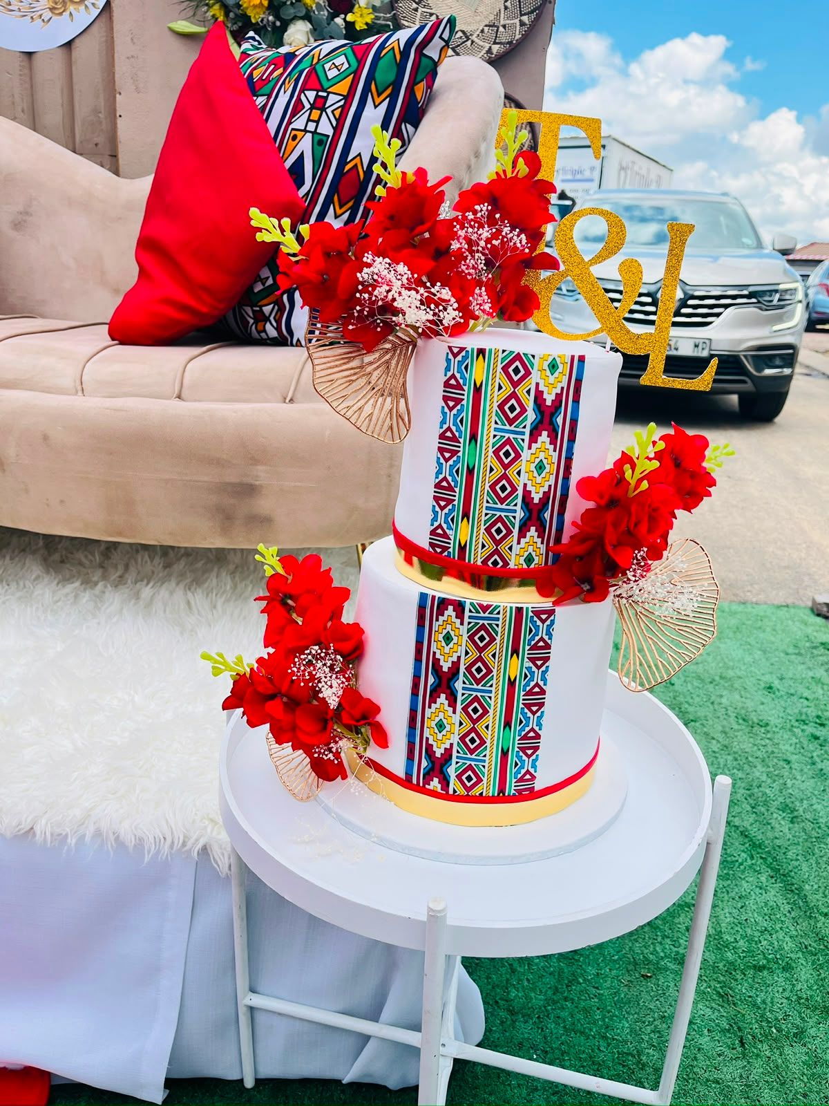 Ndebele Print Wedding Cake by Baked by Buhlebenkosi